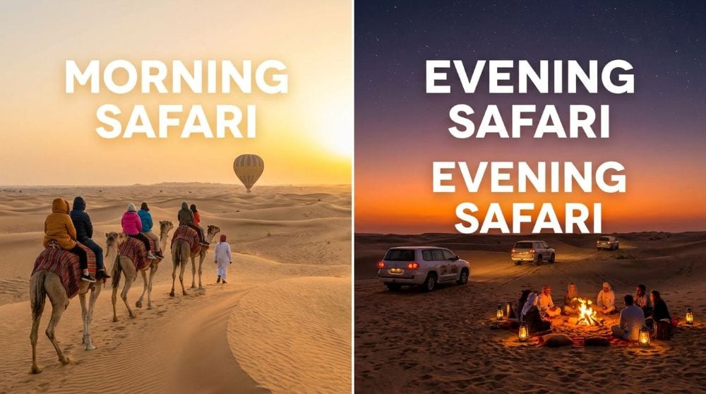Morning vs evening desert safari Dubai sunrise dunes
